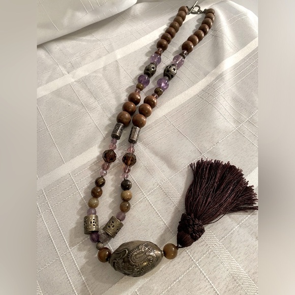 Gemstone, Bead, Pendant Necklace with tassel and Mala design influence. 22 inch - Picture 2 of 4